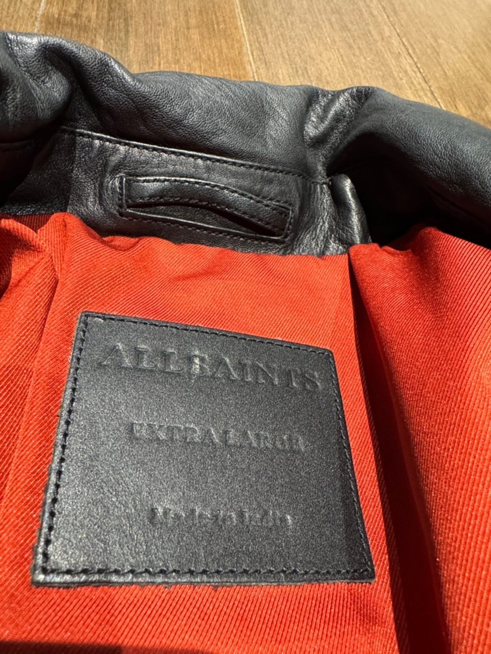 AllSaints Black Quilted Leather Moto Jacket with Red Lining - Picture 2 of 4